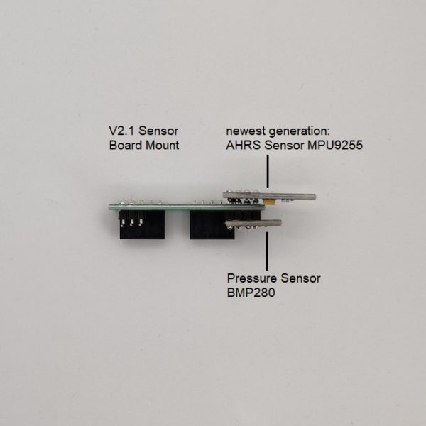 side view: assembled plug & play ready AHRS + Altitude Sensor Board for Stratux Flarm - newest generation: MPU9255 + BMP280 in sideway sensor orientation (v2.1)