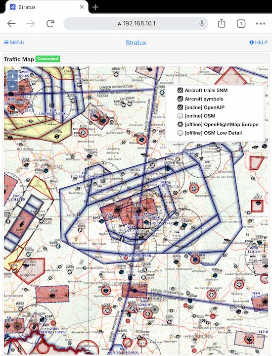 OpenFlightMaps Europe or US VFR Sectional Charts for Stratux (OGN) Flarm Web Interface