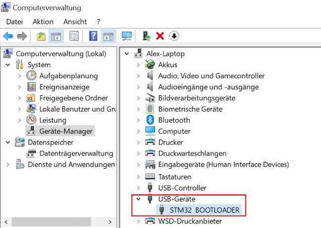 STM32 Bootloader found in Windows 10 Device Manager