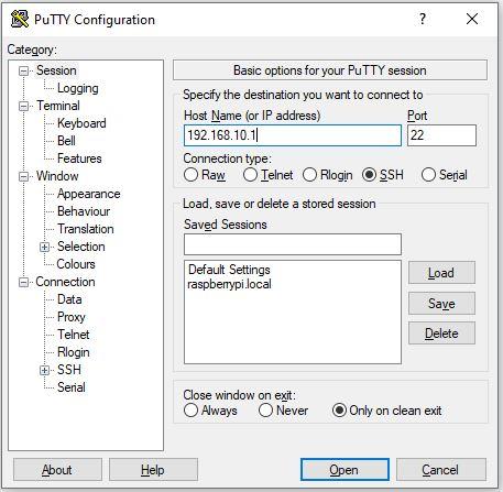 PUTTY - enable SSH connection to Raspberry PI and Stratux (OGN) Flarm