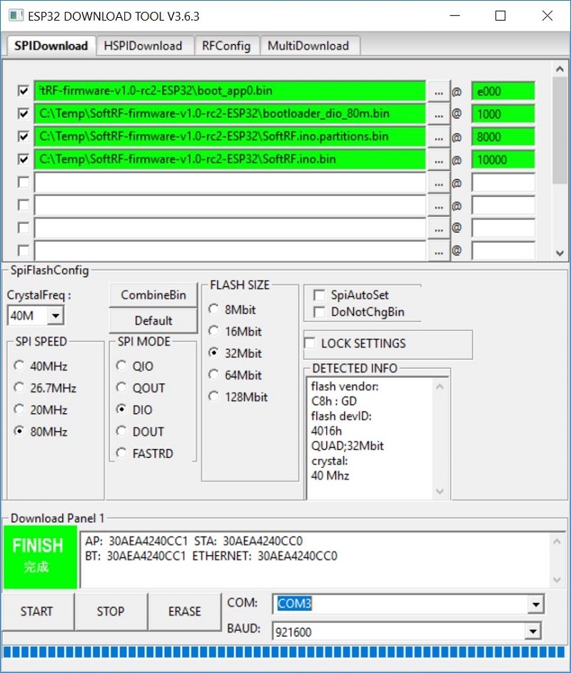 ESP32 Download Tools to flash T-Beam